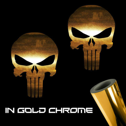 Punisher Skull Gold Chrome Sticker Decals (not printed)